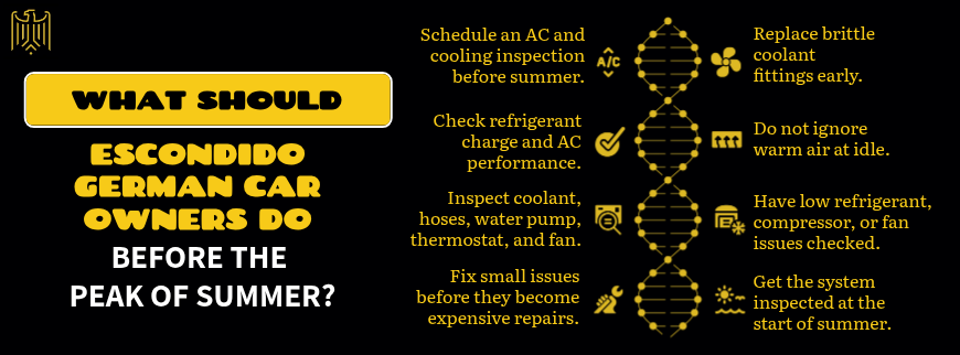 What should Escondido German car owners do before the peak of summer